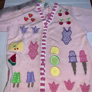 The Quacker Factory Pink Cardigan Sweater applique Popsicles Ice Cream M (bin119